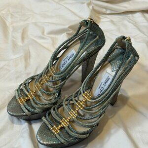 Jimmy Choo Teal Snakeskin Strappy Heels
